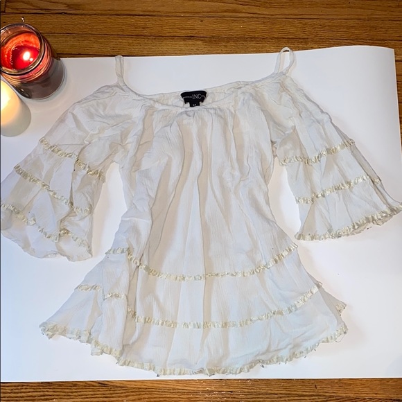 INC White Blouse, Cold-Shoulder Sleeves - Picture 1 of 1